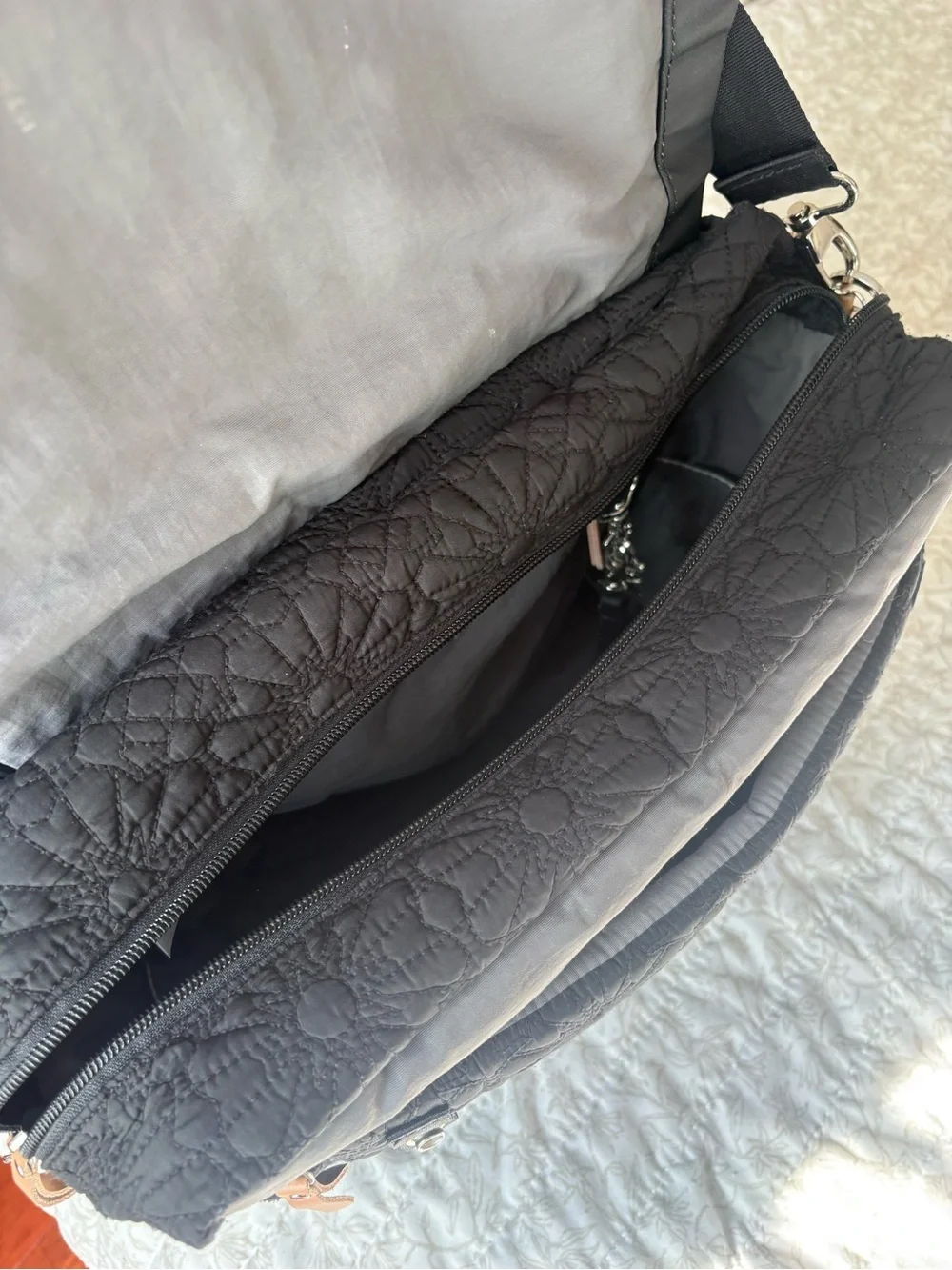 Petunia Pickle Bottom Black Quilted Floral Backpack Diaper Bag